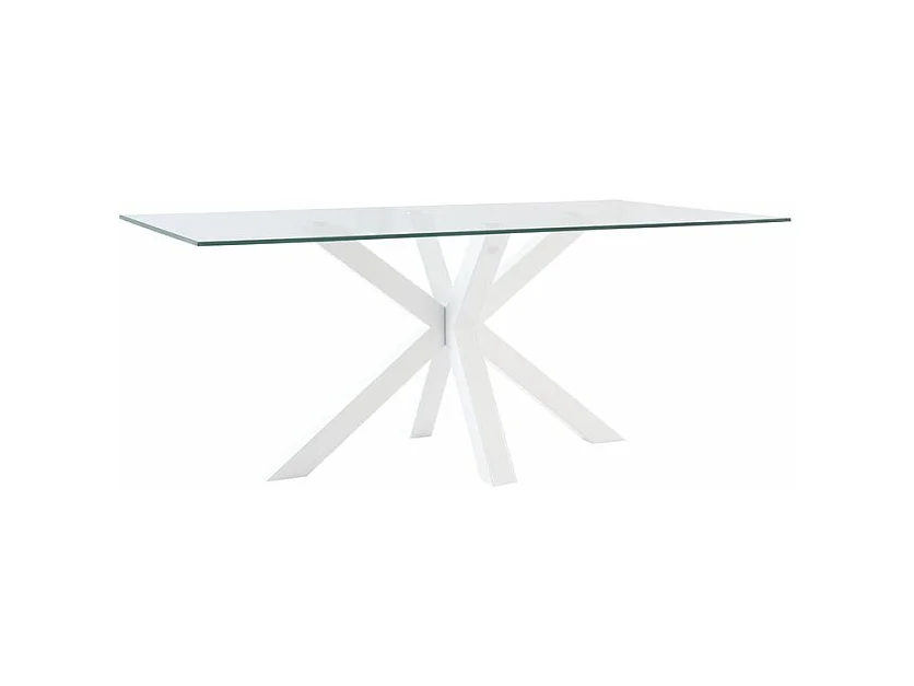 Table à manger moderne Trikano – Verre trempé et pieds métalliques-Couleur Blanc-Largeur 160 cm
