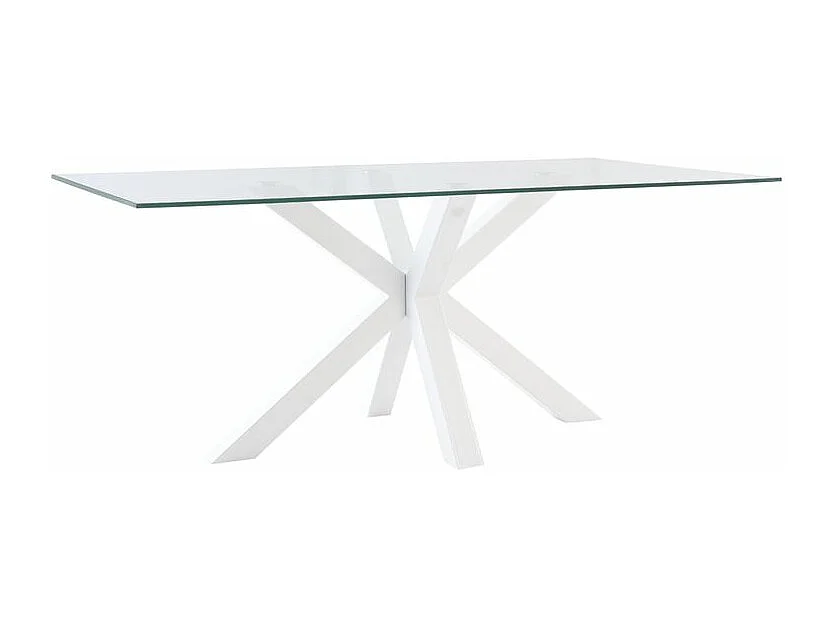 Table à manger moderne Trikano – Verre trempé et pieds métalliques-Couleur Blanc-Largeur 160 cm