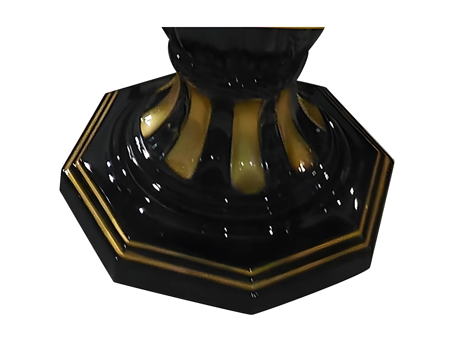 Table à manger ronde extensible bois vernis laqué brillant noir et doré Lesly 110 à 160cm