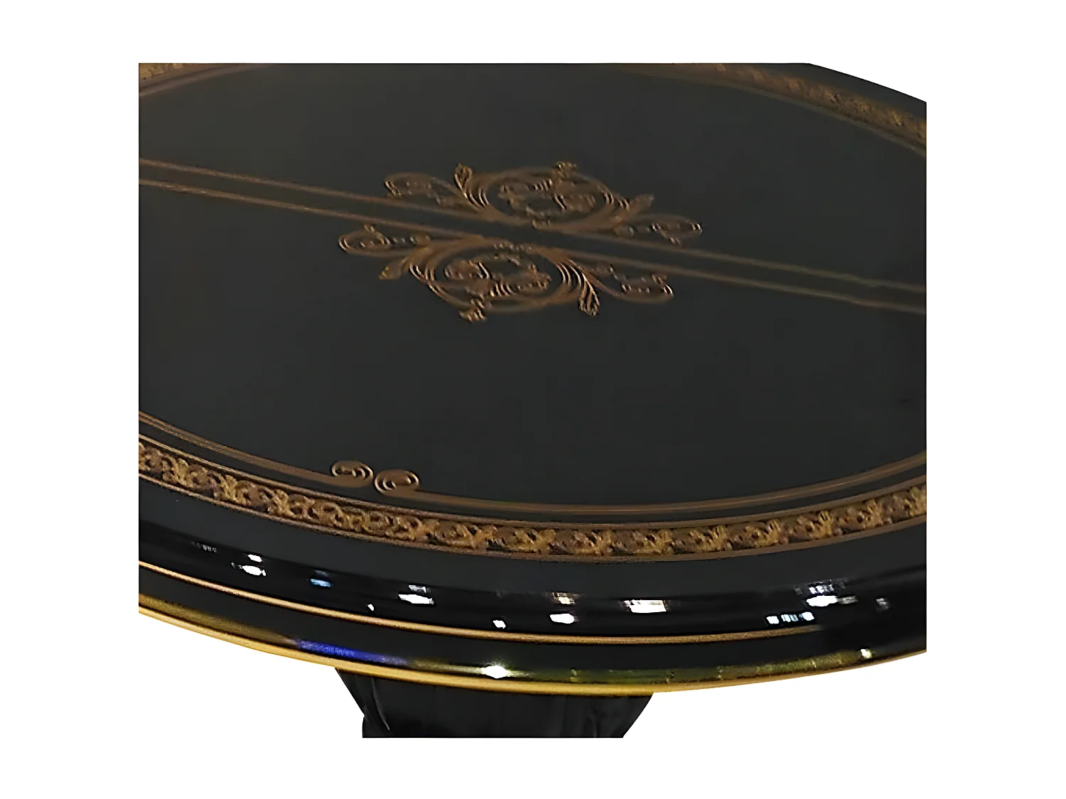 Table à manger ronde extensible bois vernis laqué brillant noir et doré Lesly 110 à 160cm