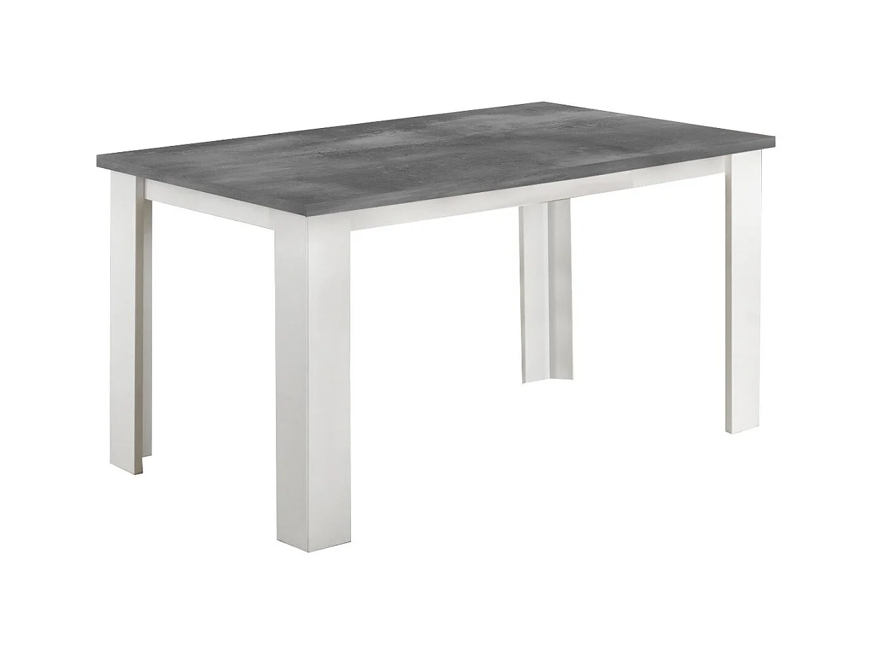 Table à manger rectangulaire gris béton et blanc brillant Sting 160cm