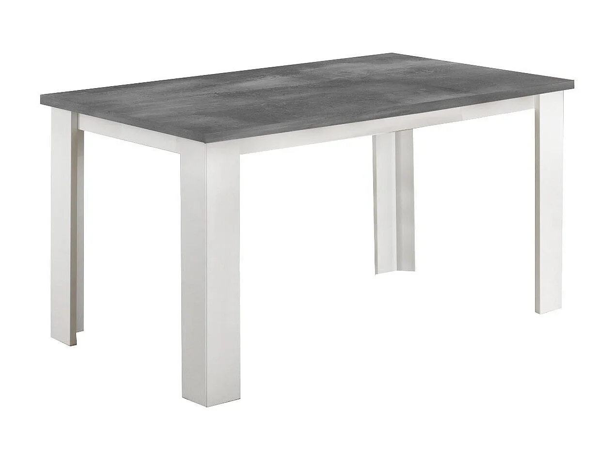 Table à manger rectangulaire gris béton et blanc brillant Sting 160cm