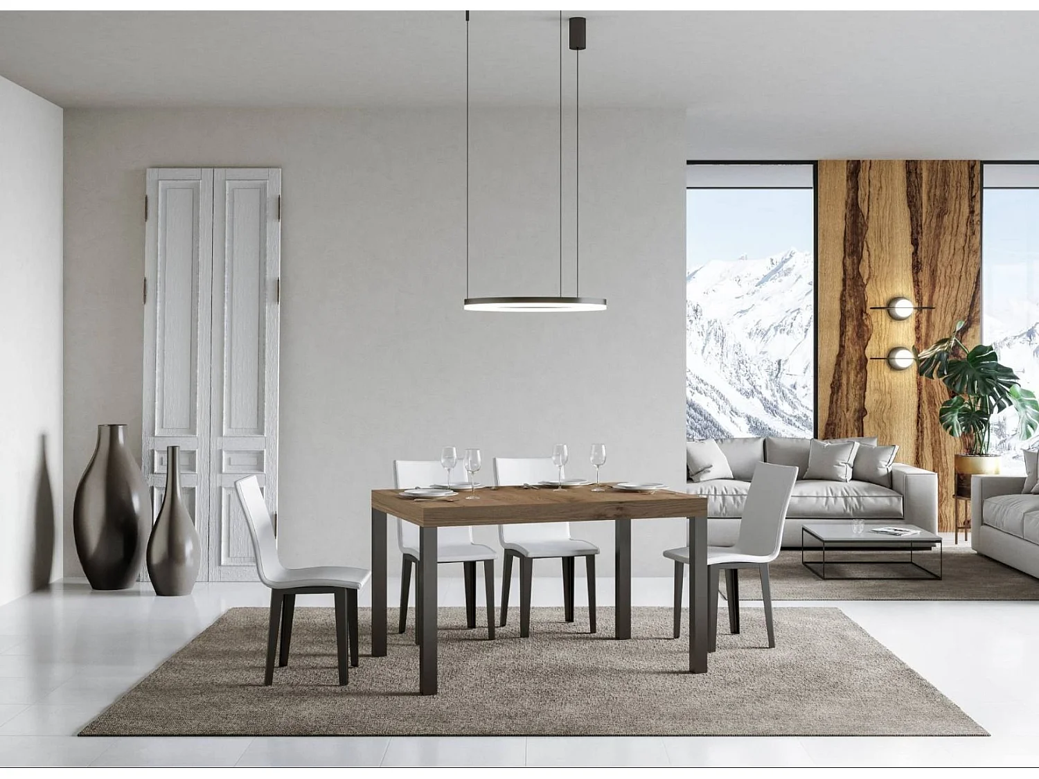 Rechthoekige eettafel licht hout en antraciet metaal Evy 130 cm