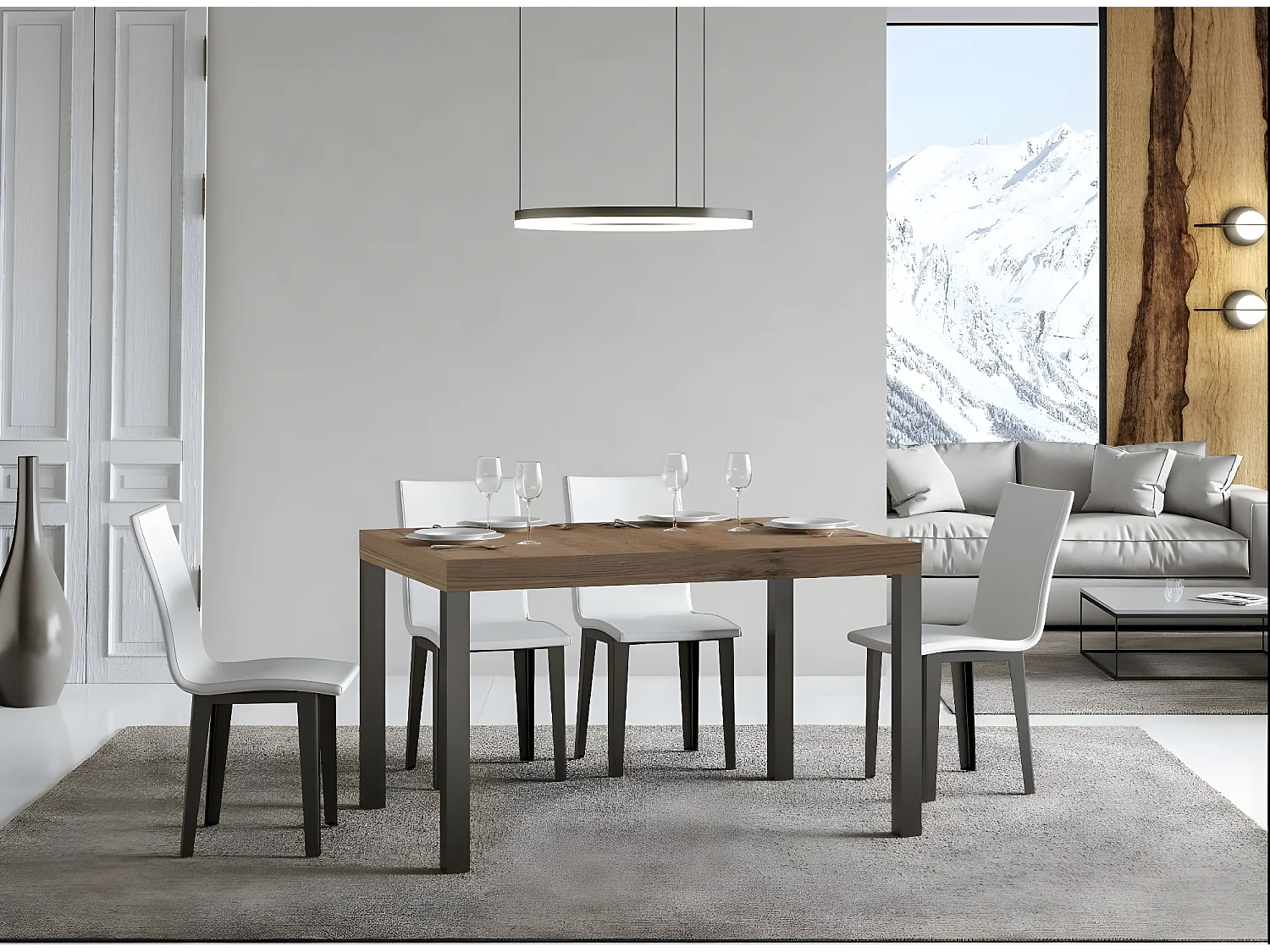 Rechthoekige eettafel licht hout en antraciet metaal Evy 130 cm