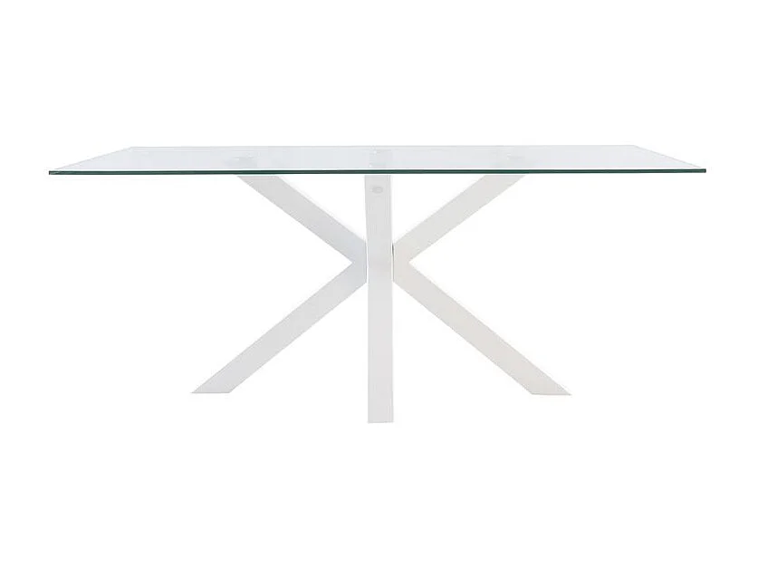 Table à manger moderne Trikano – Verre trempé et pieds métalliques-Couleur Blanc-Largeur 200 cm