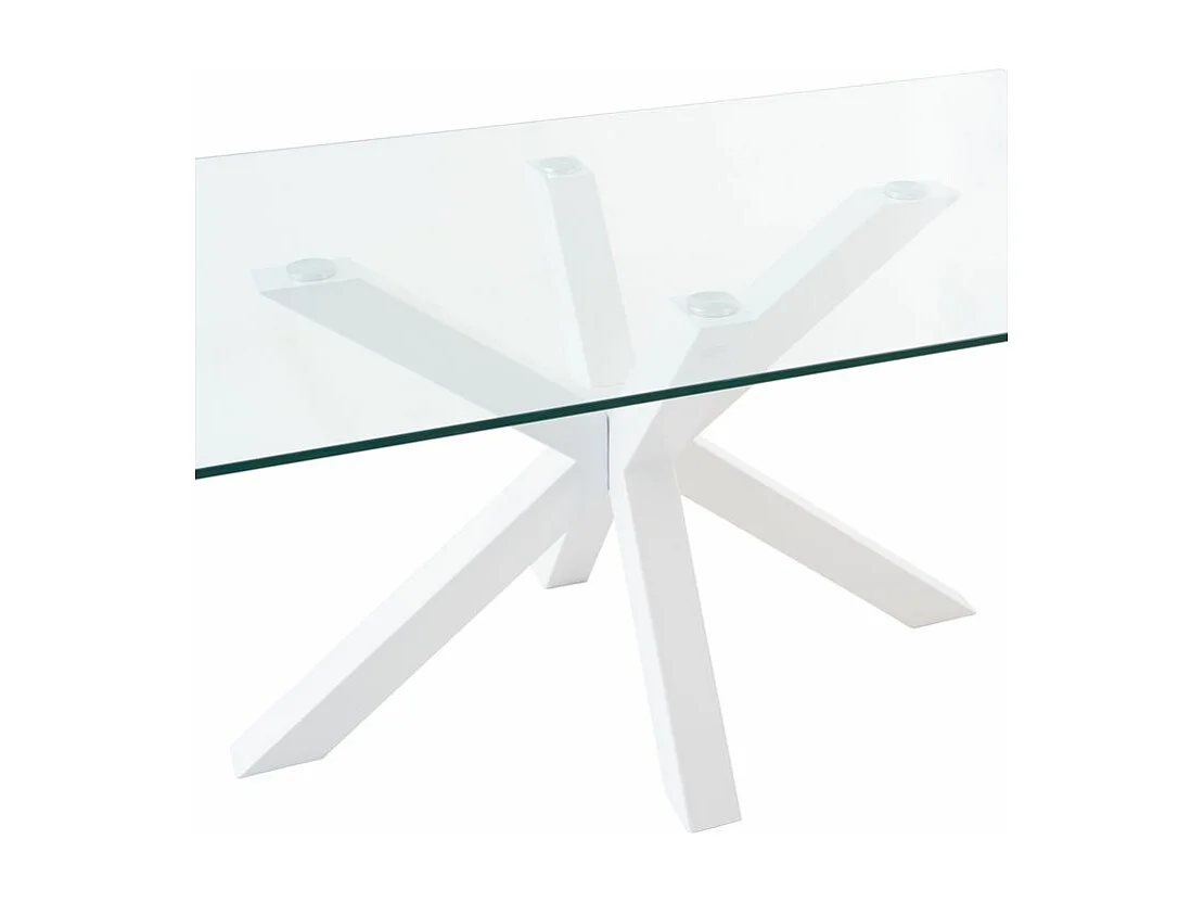 Table à manger moderne Trikano – Verre trempé et pieds métalliques-Couleur Blanc-Largeur 200 cm