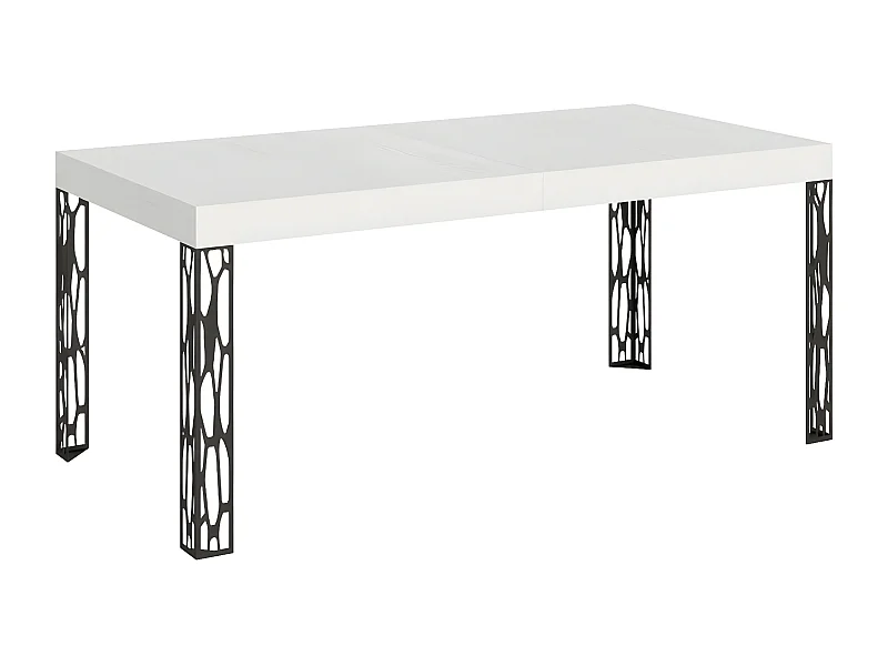 Table à manger rectangulaire 160cm blanc et pieds métal gris foncé Gisa