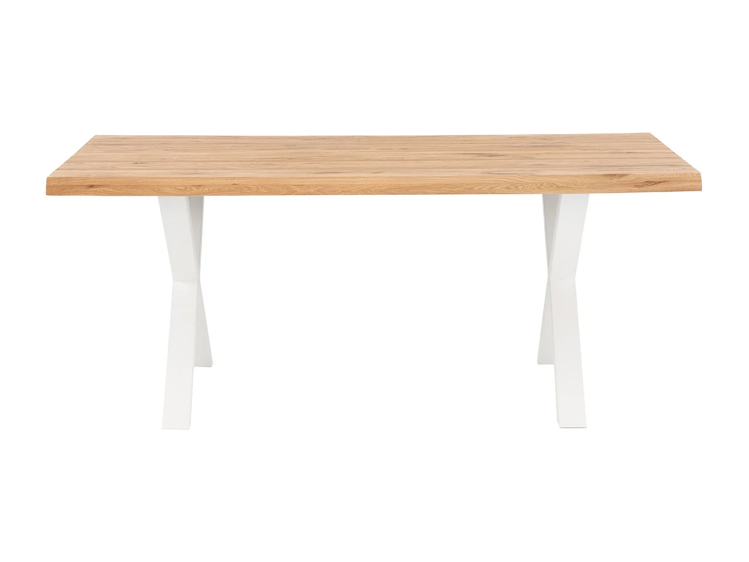 Table à manger industriel chêne massif clair et pieds X métal blanc Antika-Largeur 140 cm