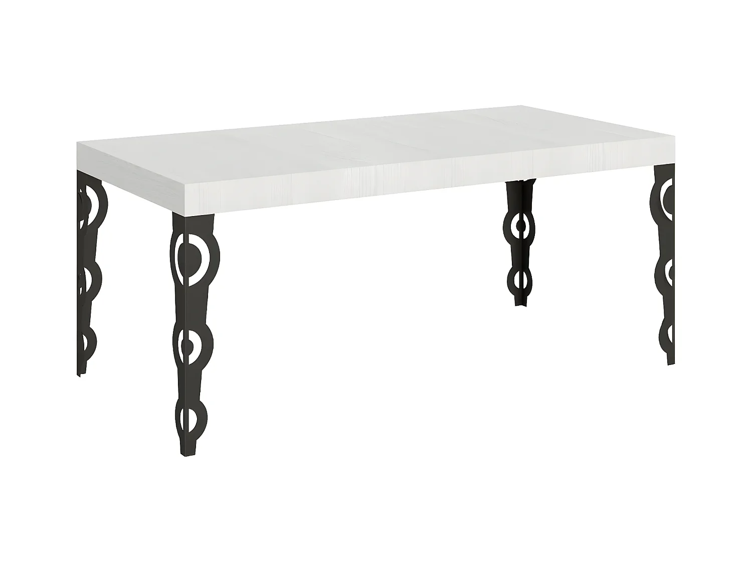 Table rectangulaire orientale 8 places L 180cm bois blanc et pieds métal anthracite Kazay