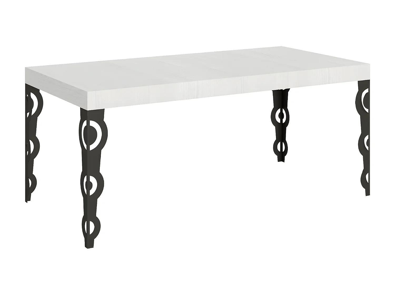 Table rectangulaire orientale 8 places L 180cm bois blanc et pieds métal anthracite Kazay