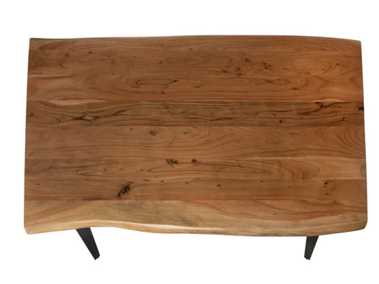 Table à manger Filko – Plateau en bois massif et pieds en métal noir-Largeur 160 cm