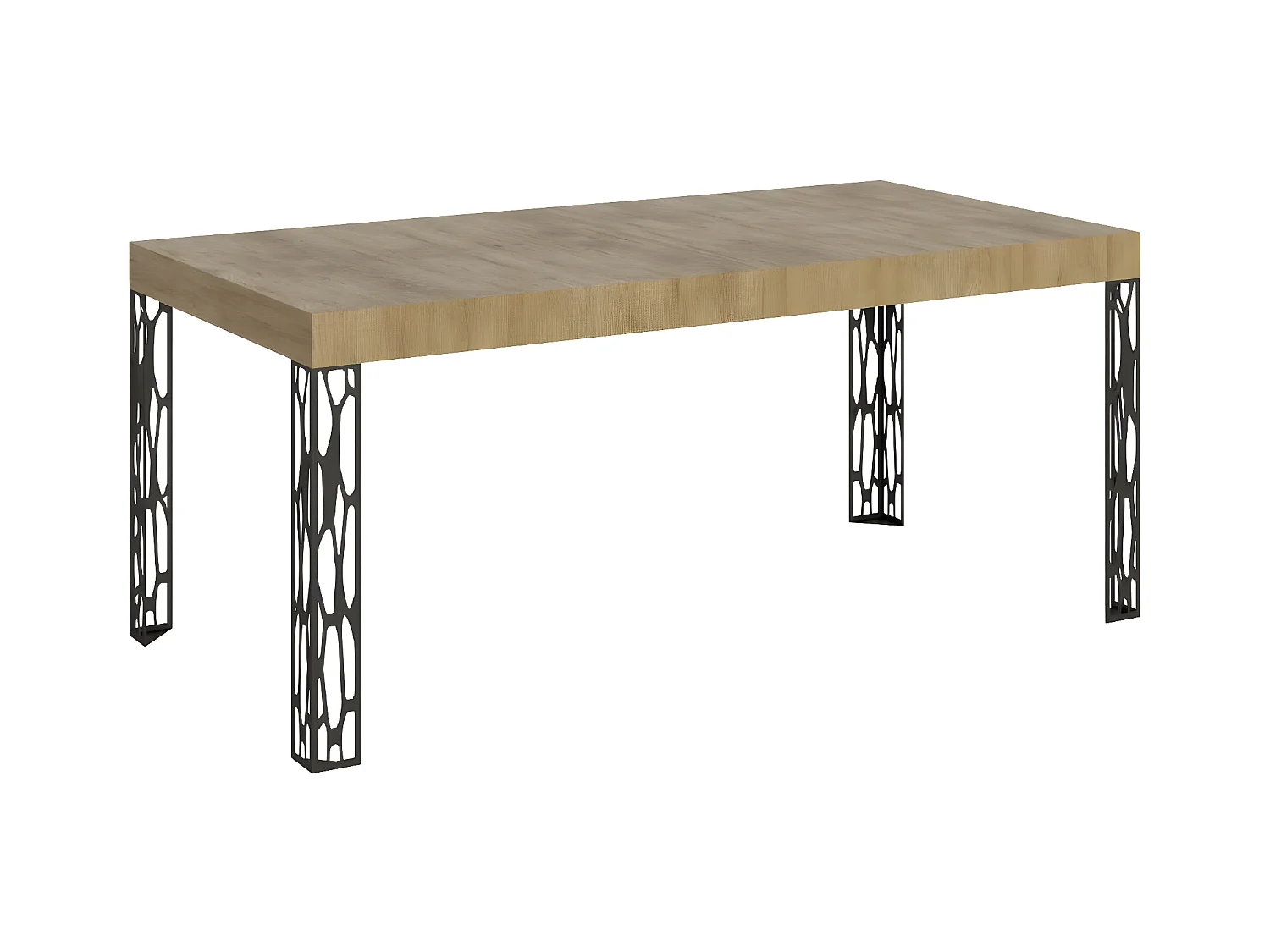 Table à manger rectangulaire 180cm bois clair et pieds métal gris foncé Gisa