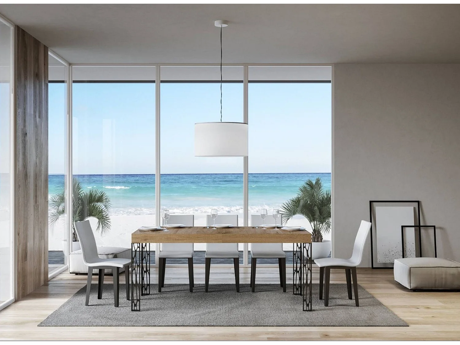 Mesa de comedor rectangular Gisa 180 cm de madera clara con patas de metal gris oscuro