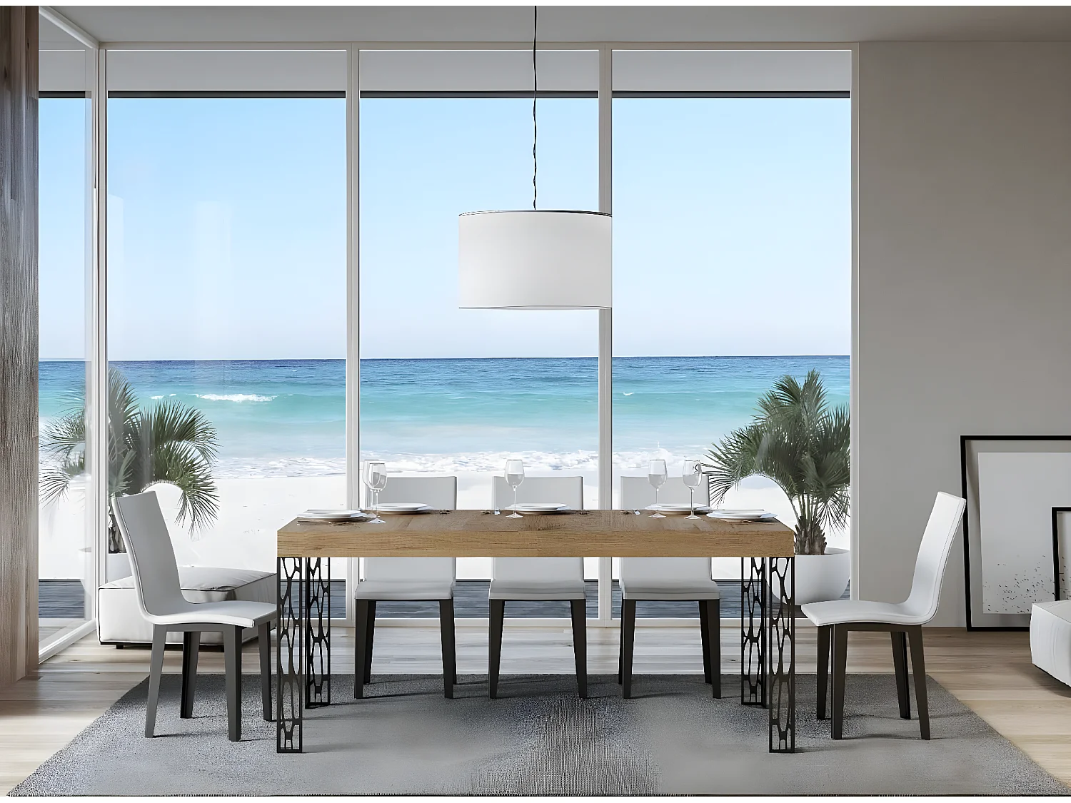 Mesa de comedor rectangular Gisa 180 cm de madera clara con patas de metal gris oscuro