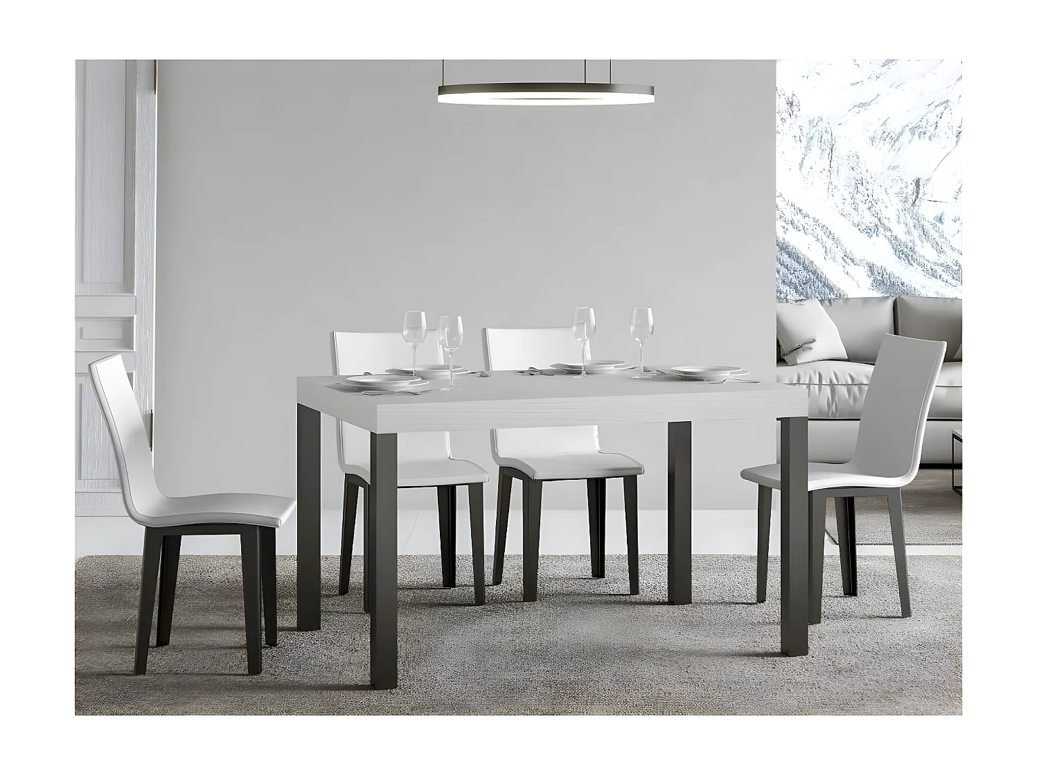 Mesa de comedor rectangular Evy de fresno blanco y metal antracita 160 cm