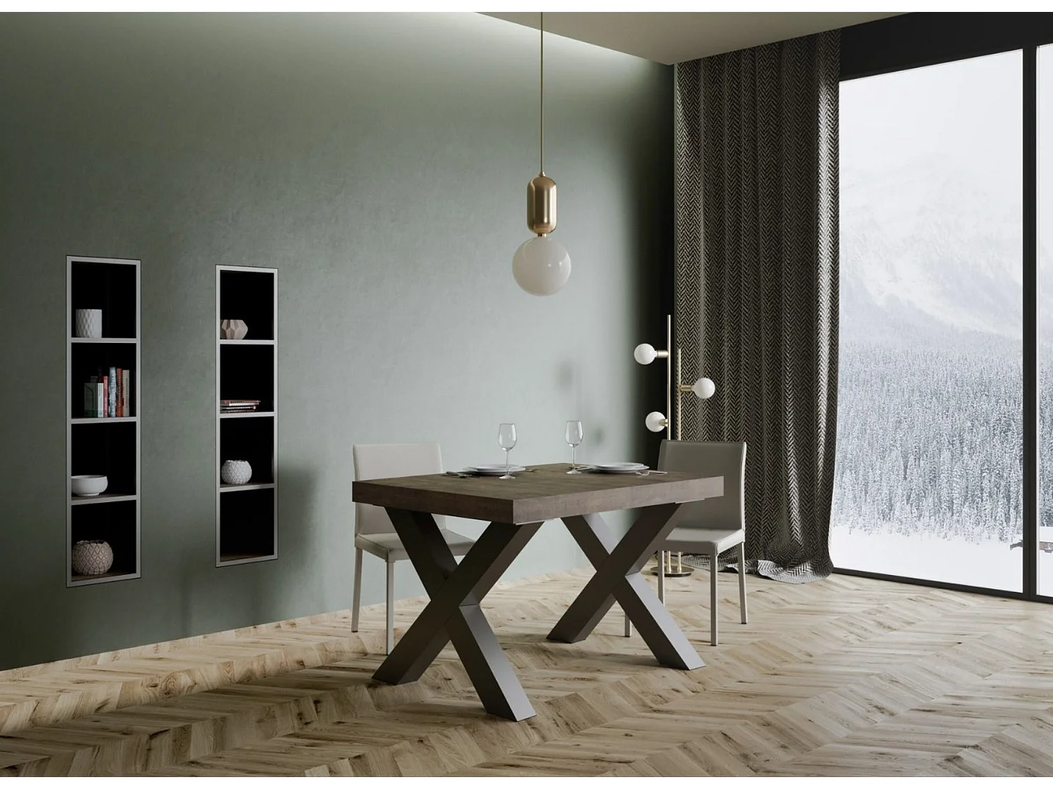 Mesa de comedor rectangular de madera oscura y patas de metal gris oscuro Tsara 180 cm