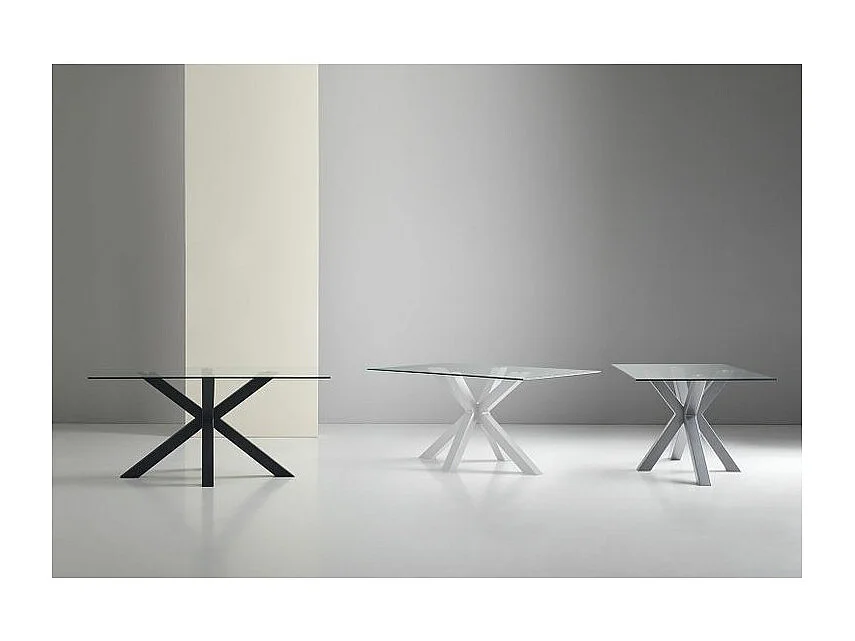 Table à manger moderne Trikano – Verre trempé et pieds métalliques-Couleur Noir-Largeur 200 cm