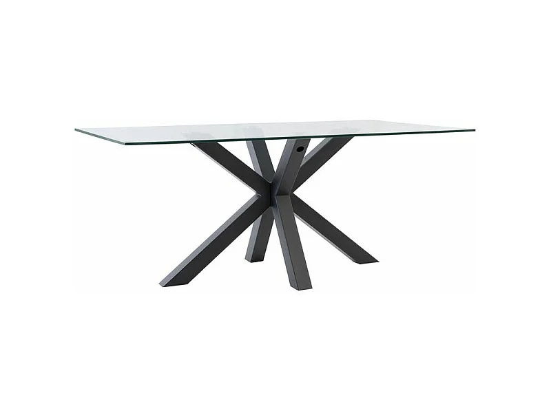 Table à manger moderne Trikano – Verre trempé et pieds métalliques-Couleur Noir-Largeur 140 cm