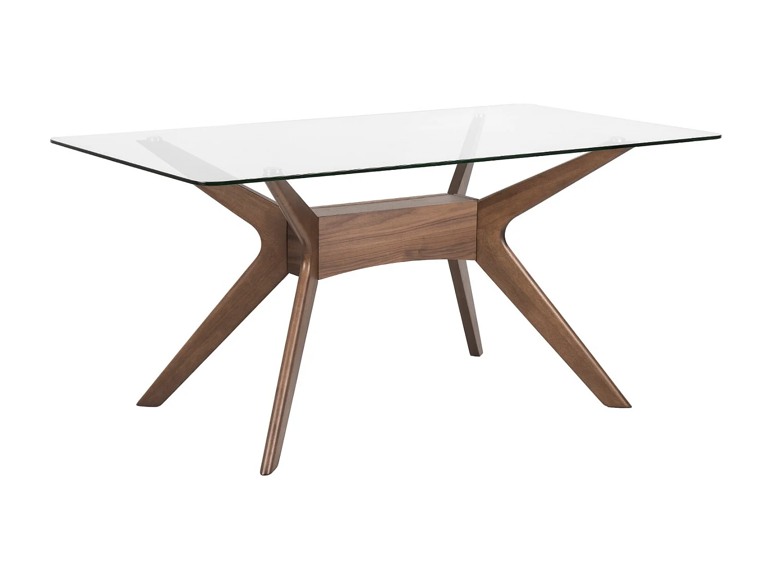 Table à manger verre trempé et bois d'hévéa finition noyer Noky-Largeur 200 cm