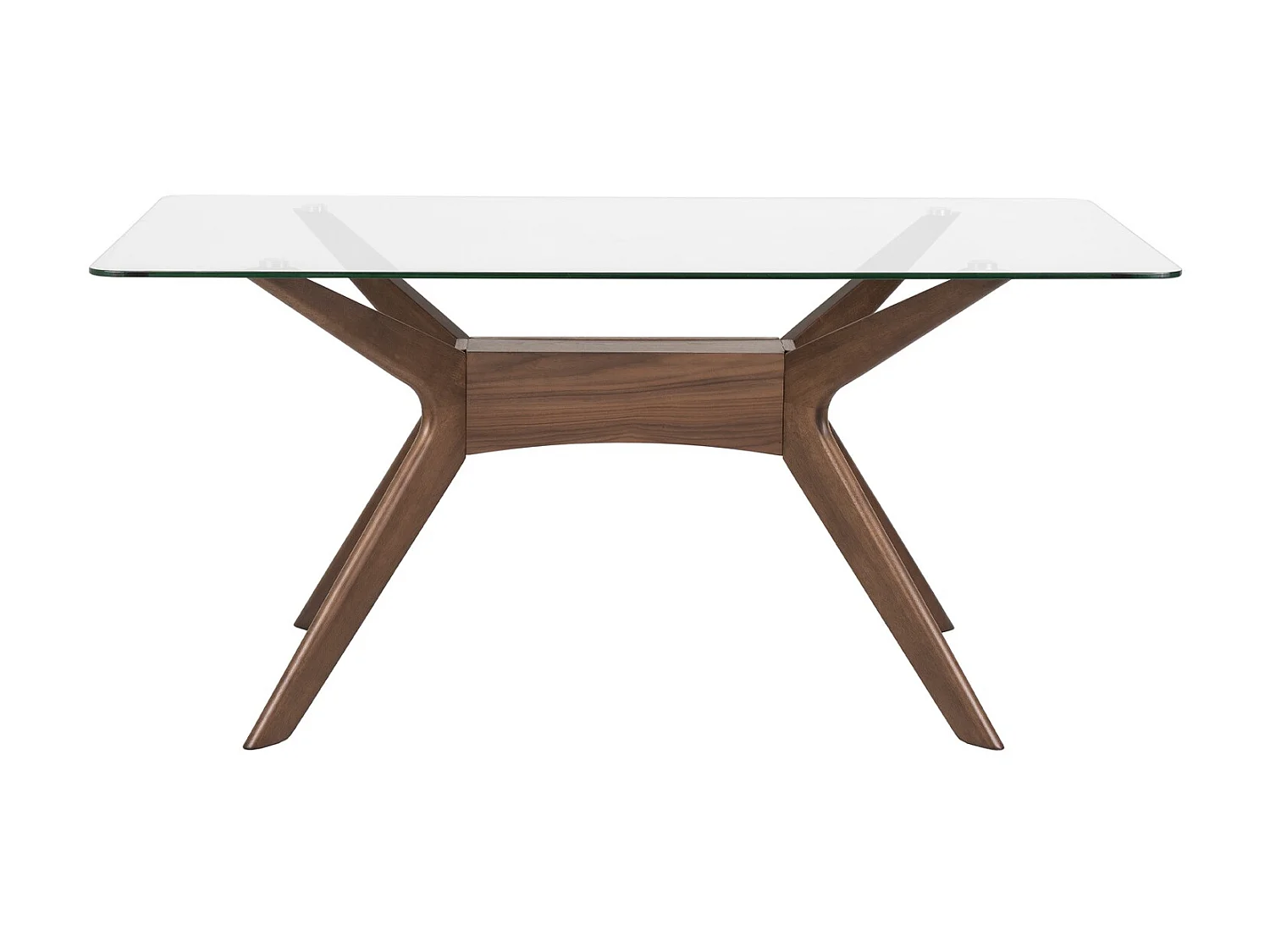 Table à manger verre trempé et bois d'hévéa finition noyer Noky-Largeur 200 cm