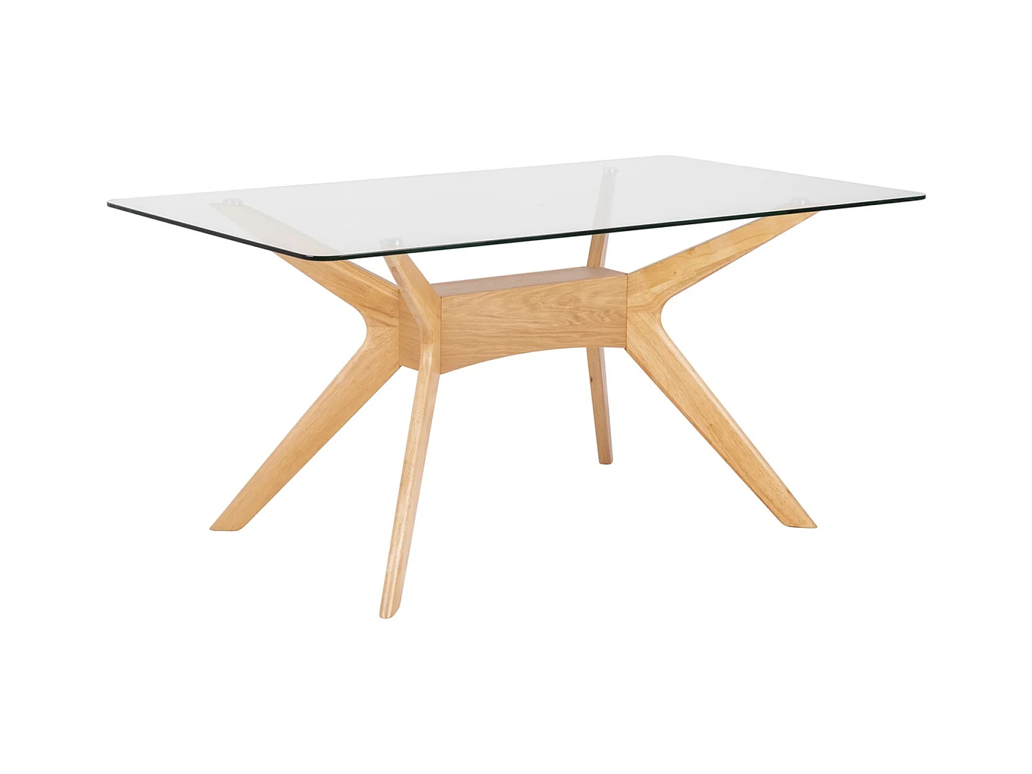 Table à manger verre trempé et bois d'hévéa finition chêne Noky - 3 tailles-Largeur 140 cm