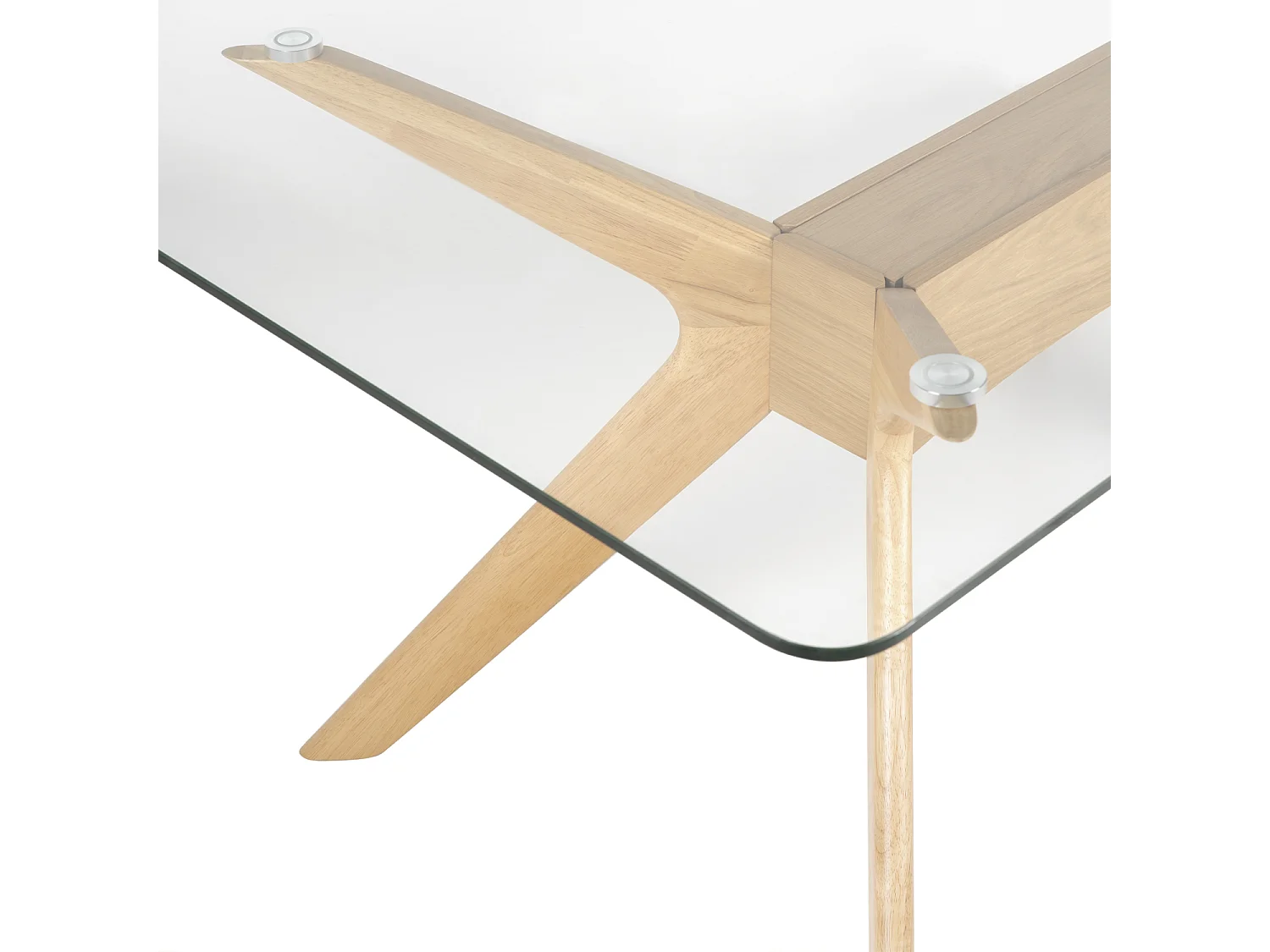 Table à manger verre trempé et bois d'hévéa finition chêne Noky - 3 tailles-Largeur 140 cm