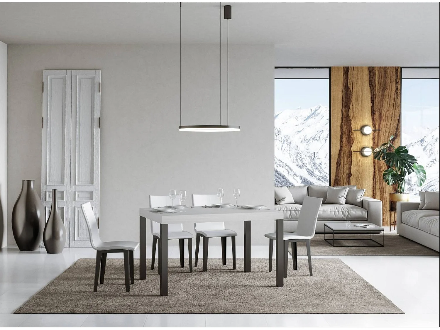 Mesa de comedor rectangular Evy de fresno blanco y metal antracita 180 cm