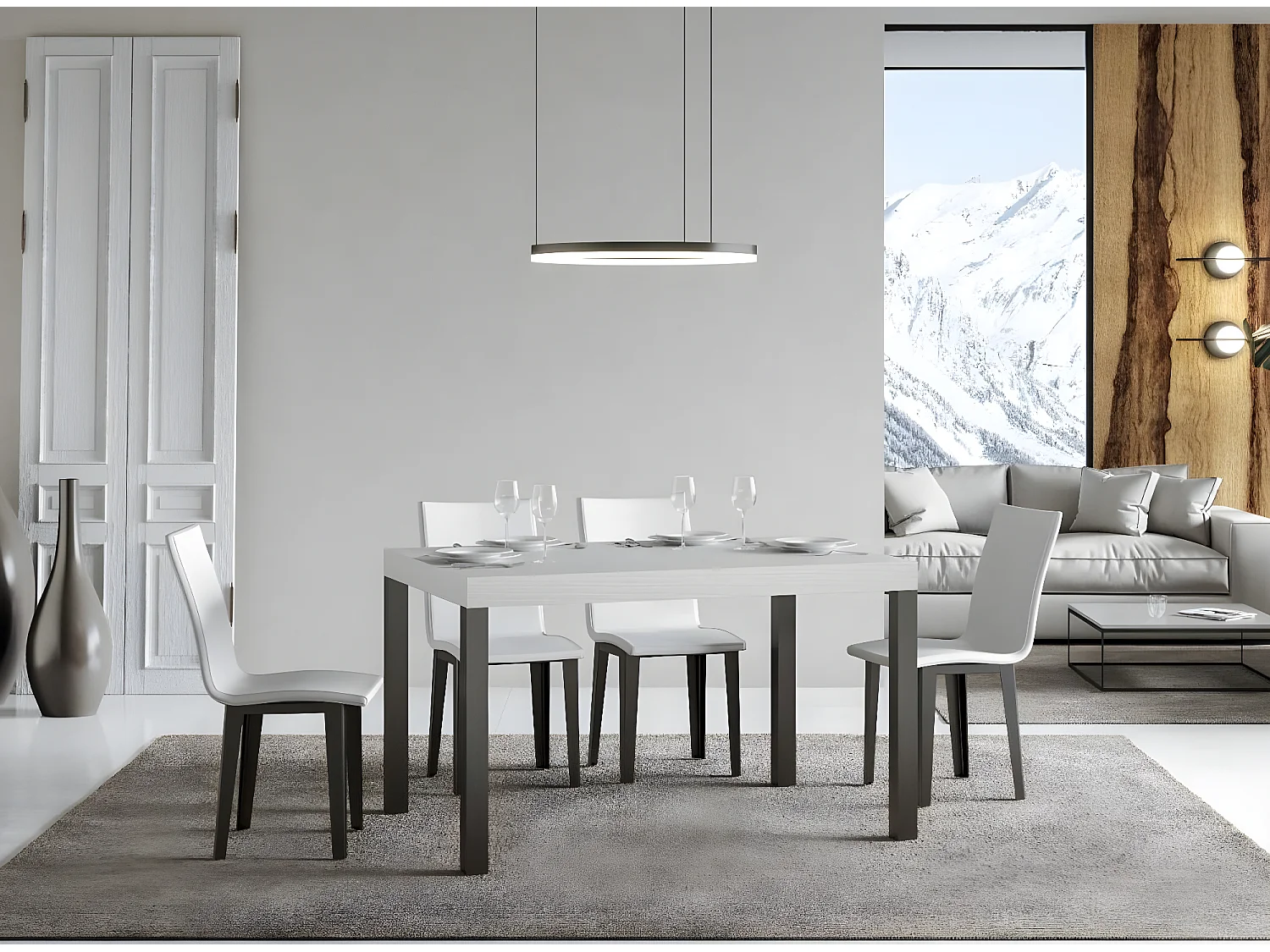 Mesa de comedor rectangular Evy de fresno blanco y metal antracita 180 cm