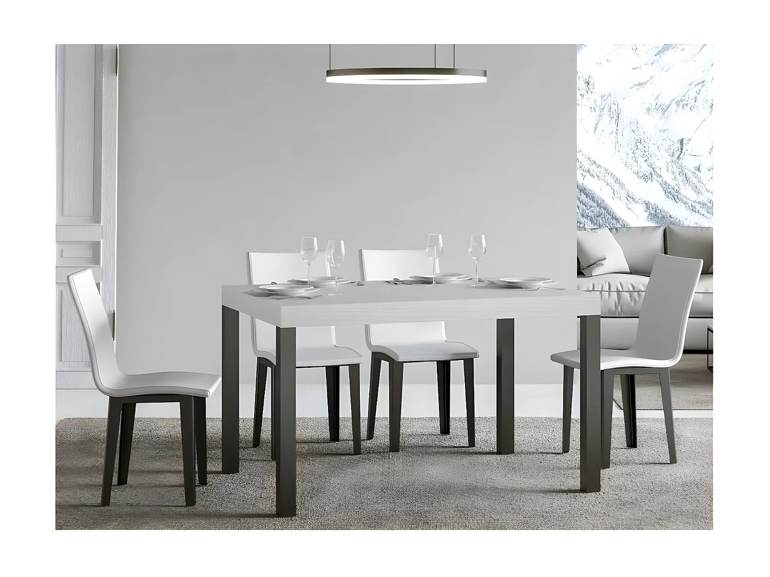 Mesa de comedor rectangular Evy de fresno blanco y metal antracita 180 cm