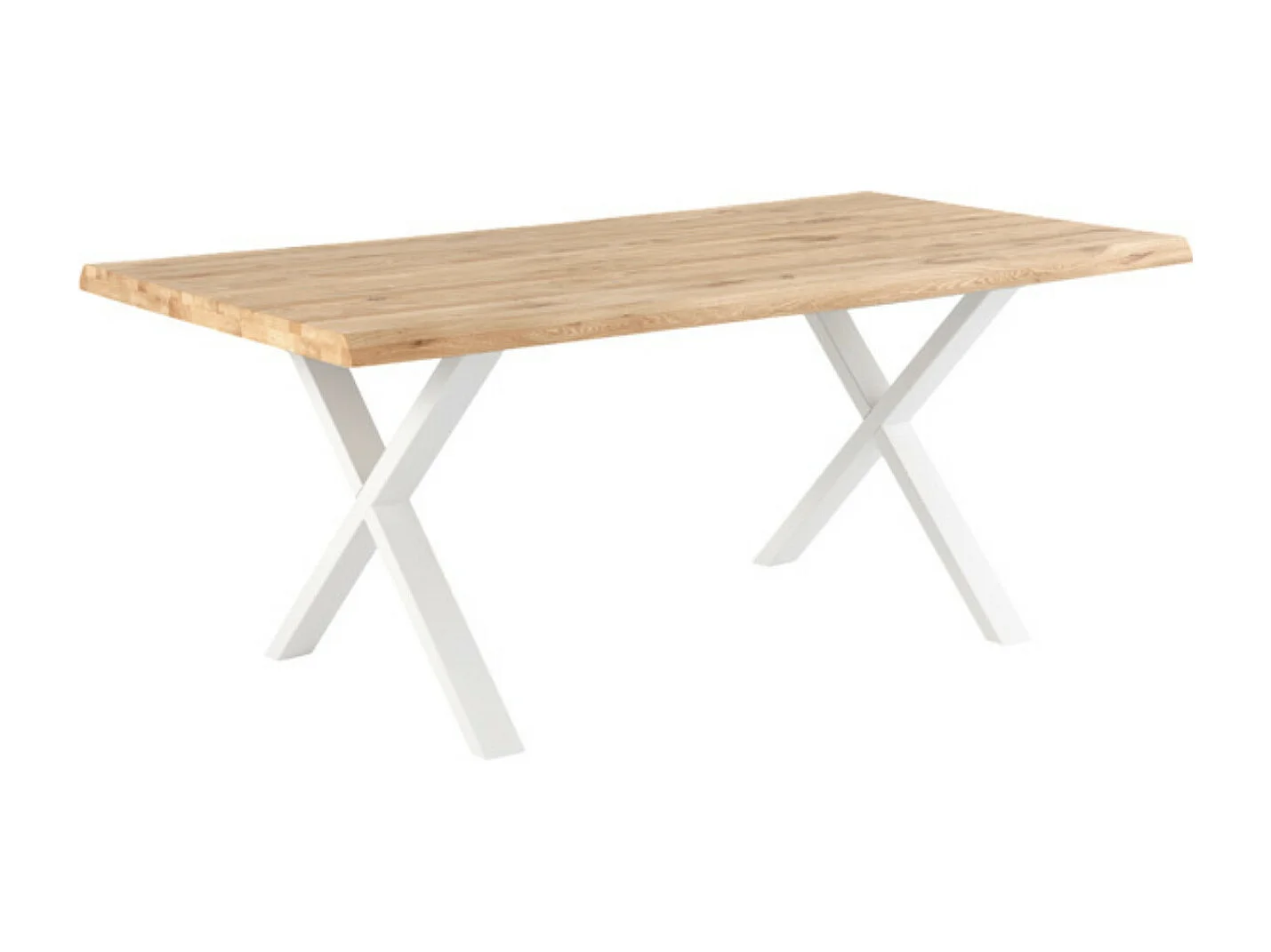 Table à manger industriel chêne massif clair et pieds X métal blanc Antika-Largeur 180 cm