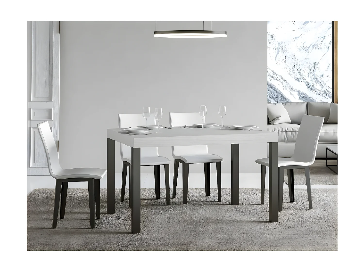 Table à manger rectangulaire frêne blanc et métal anthracite Evy 130cm