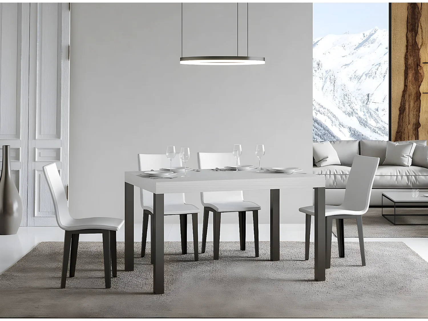 Table à manger rectangulaire frêne blanc et métal anthracite Evy 130cm