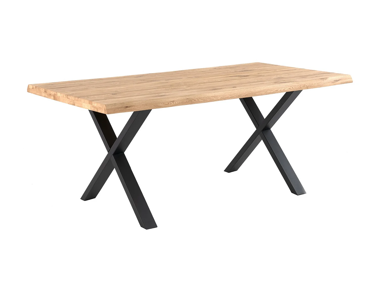 Table à manger industriel chêne massif clair et pieds X métal noir Antika-Largeur 160 cm