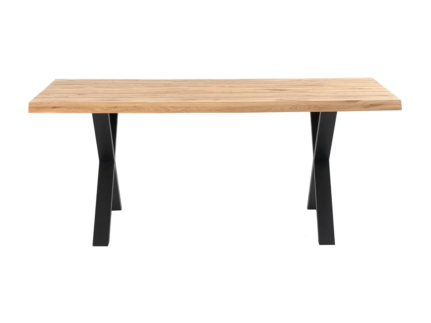 Table à manger industriel chêne massif clair et pieds X métal noir Antika-Largeur 160 cm