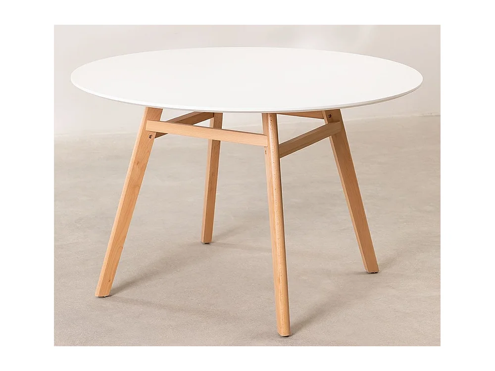 Table ronde 100cm scandinave blanche et pieds bois clair Bristol