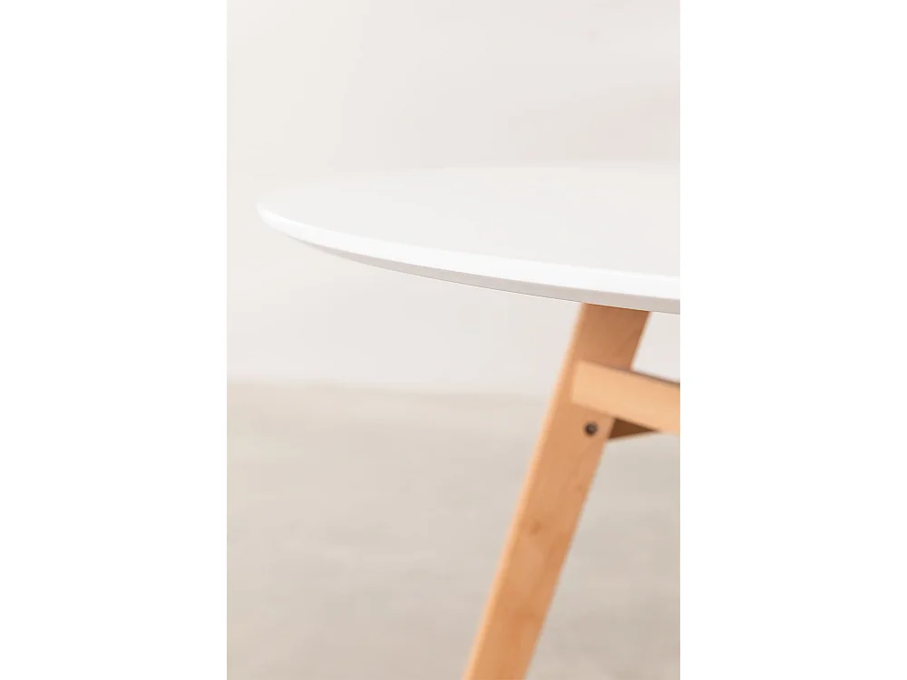 Table ronde 100cm scandinave blanche et pieds bois clair Bristol