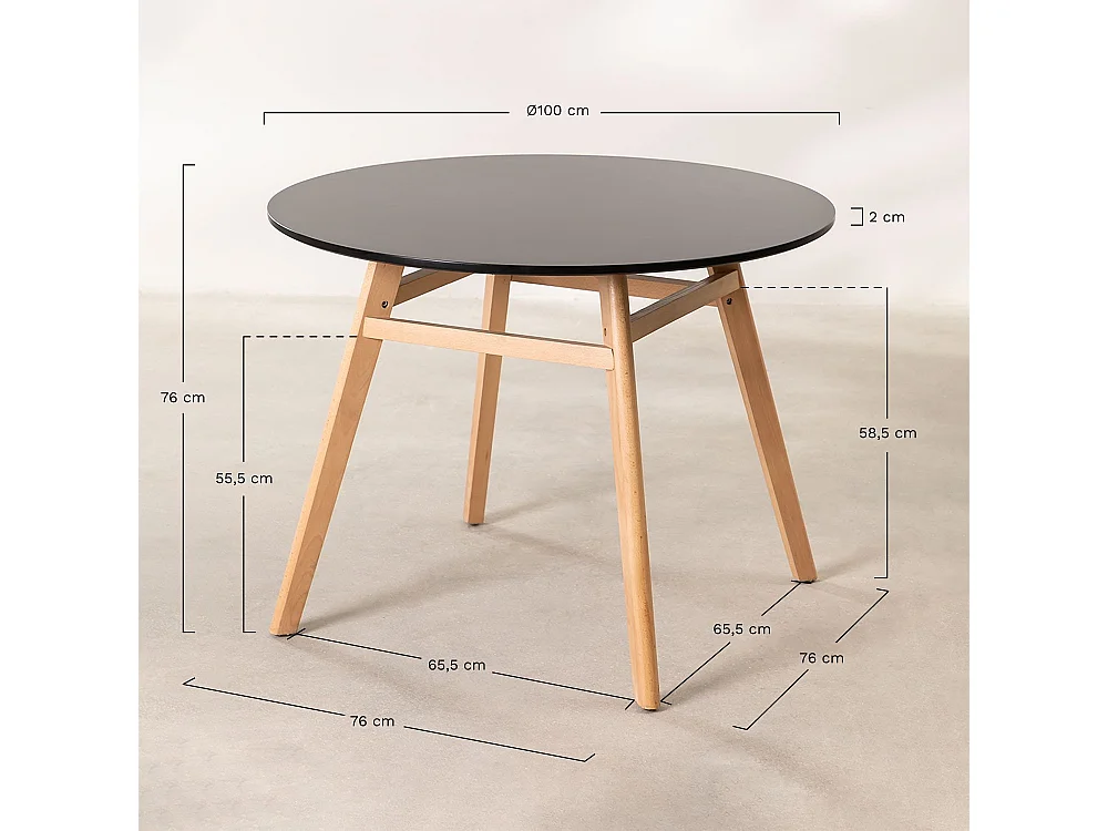 Table ronde 100cm scandinave blanche et pieds bois clair Bristol