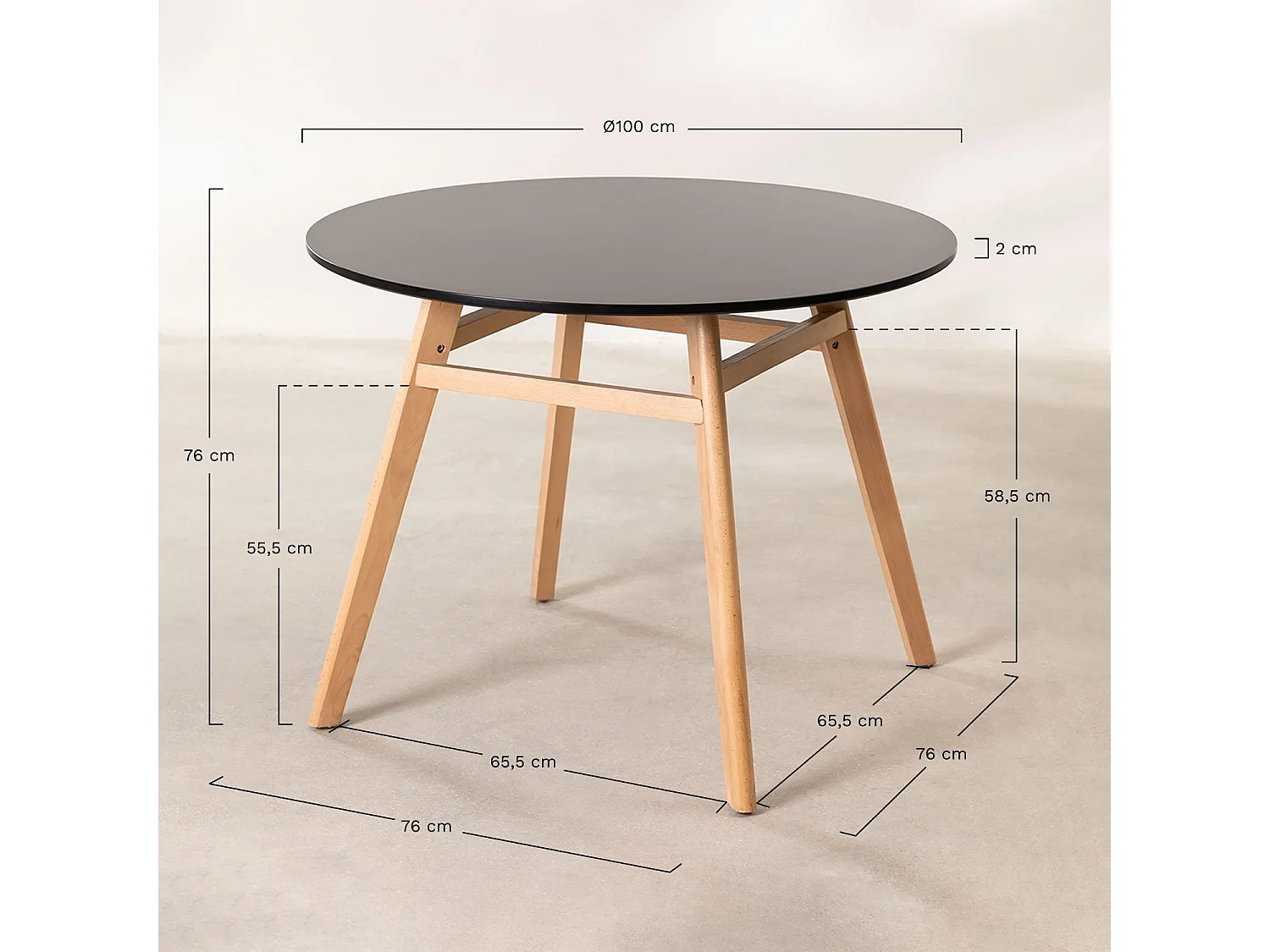 Table ronde 100cm scandinave blanche et pieds bois clair Bristol