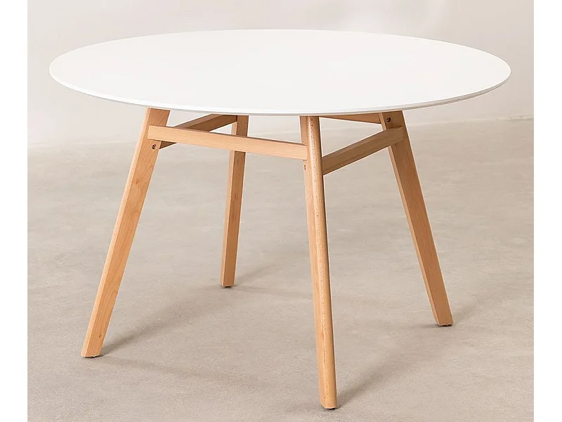 Table ronde 100cm scandinave blanche et pieds bois clair Bristol