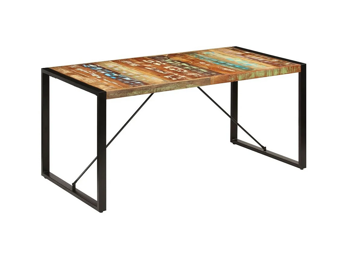 Table à manger bois reconditionné et pieds acier noir Unik 140cm