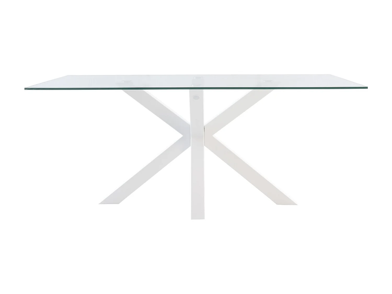 Table à manger moderne Trikano – Verre trempé et pieds métalliques-Couleur Blanc-Largeur 140 cm