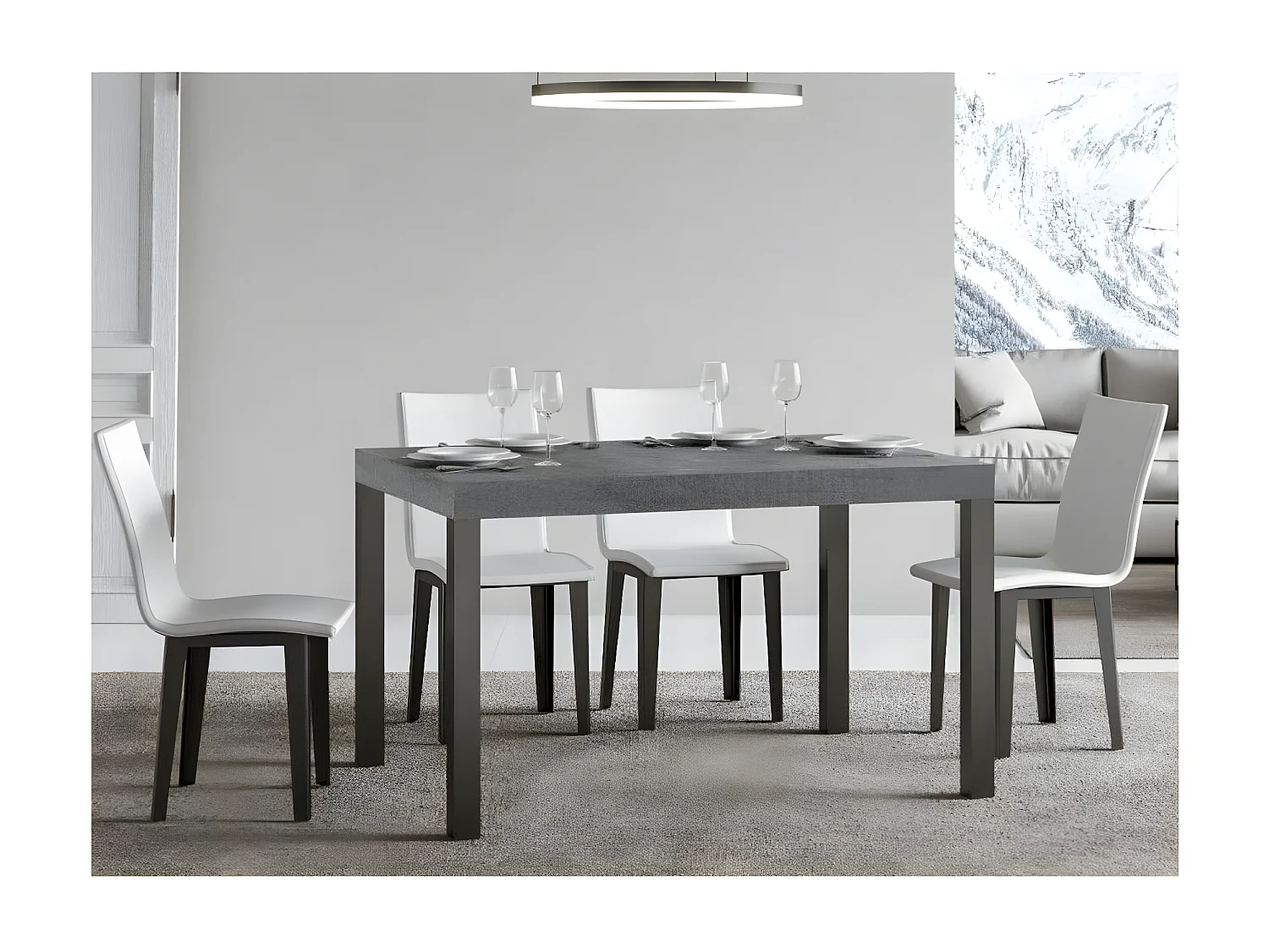 Table à manger rectangulaire gris béton et métal anthracite Evy 160cm