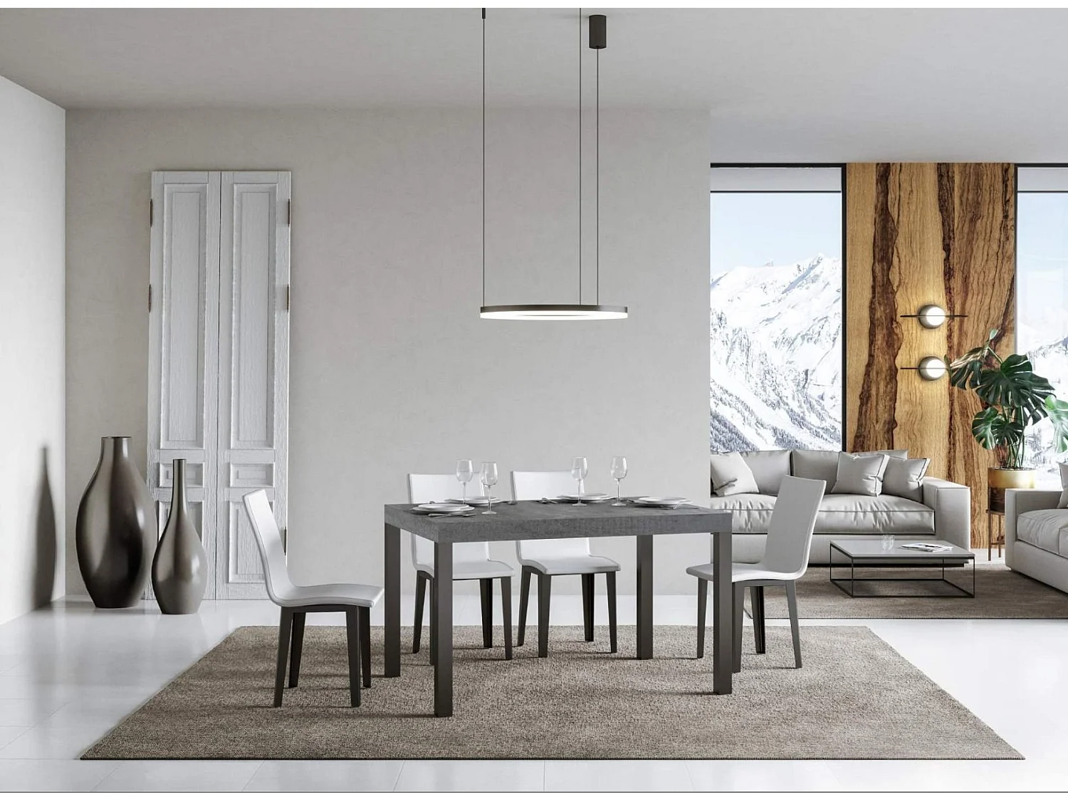 Table à manger rectangulaire gris béton et métal anthracite Evy 160cm