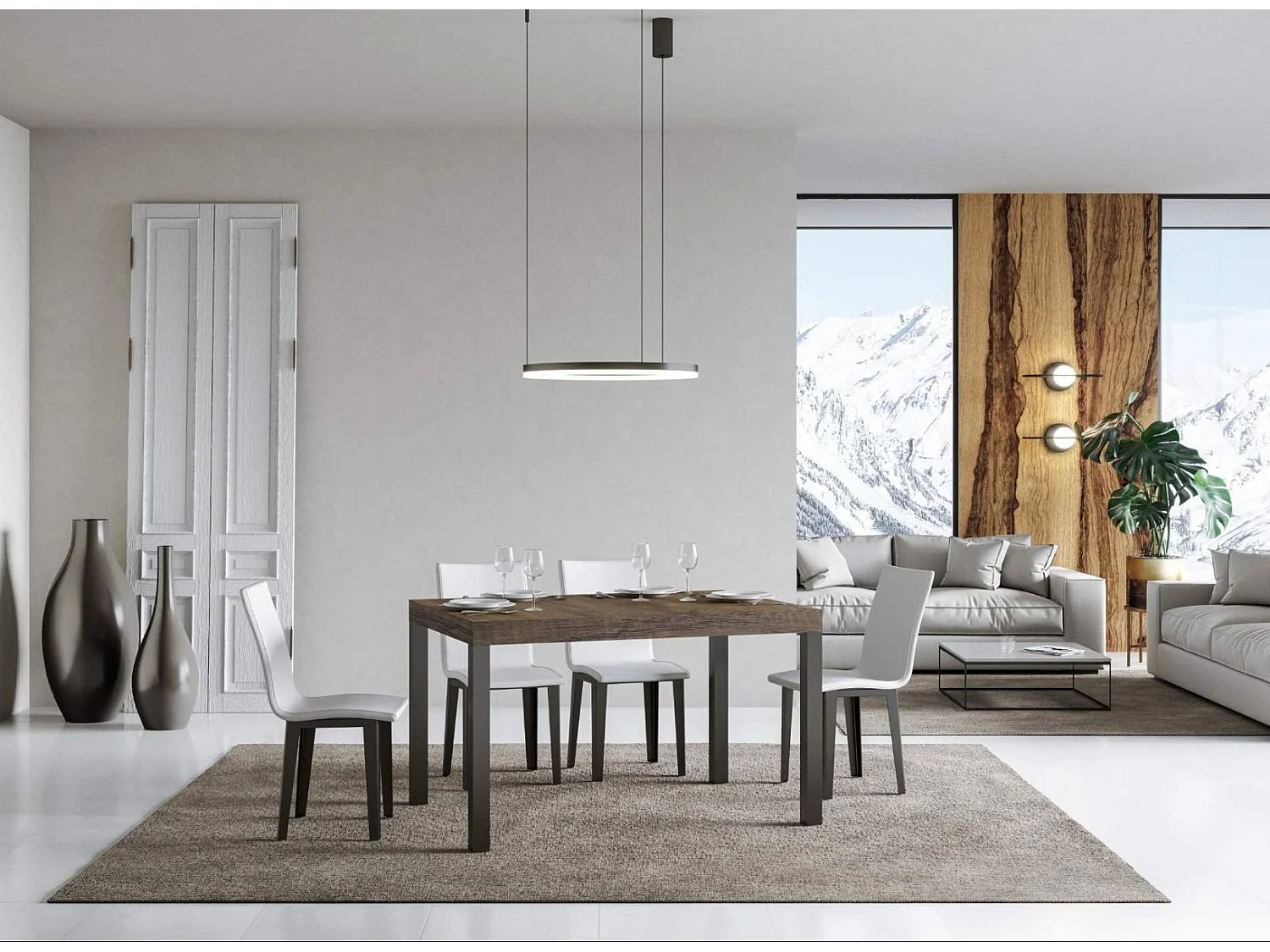 Table à manger rectangulaire bois foncé et métal anthracite Evy 180cm