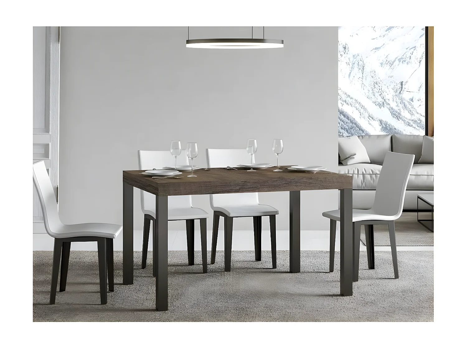 Mesa de comedor rectangular Evy 180 cm de madera oscura y metal antracita