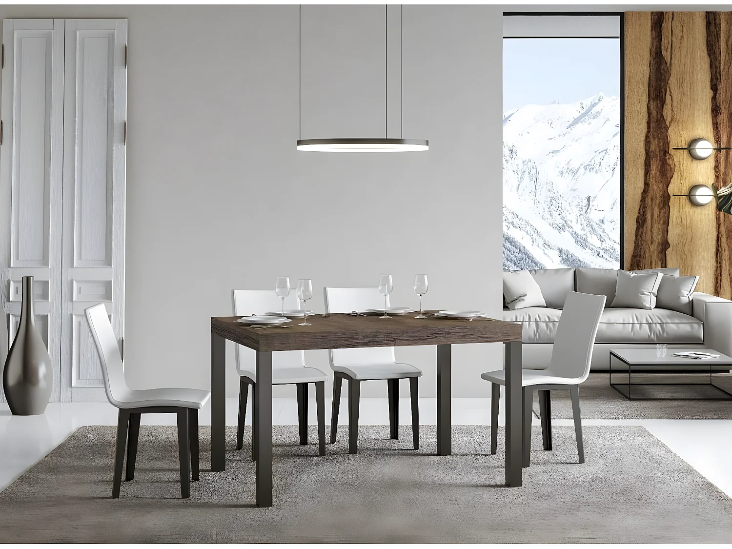 Mesa de comedor rectangular Evy 180 cm de madera oscura y metal antracita