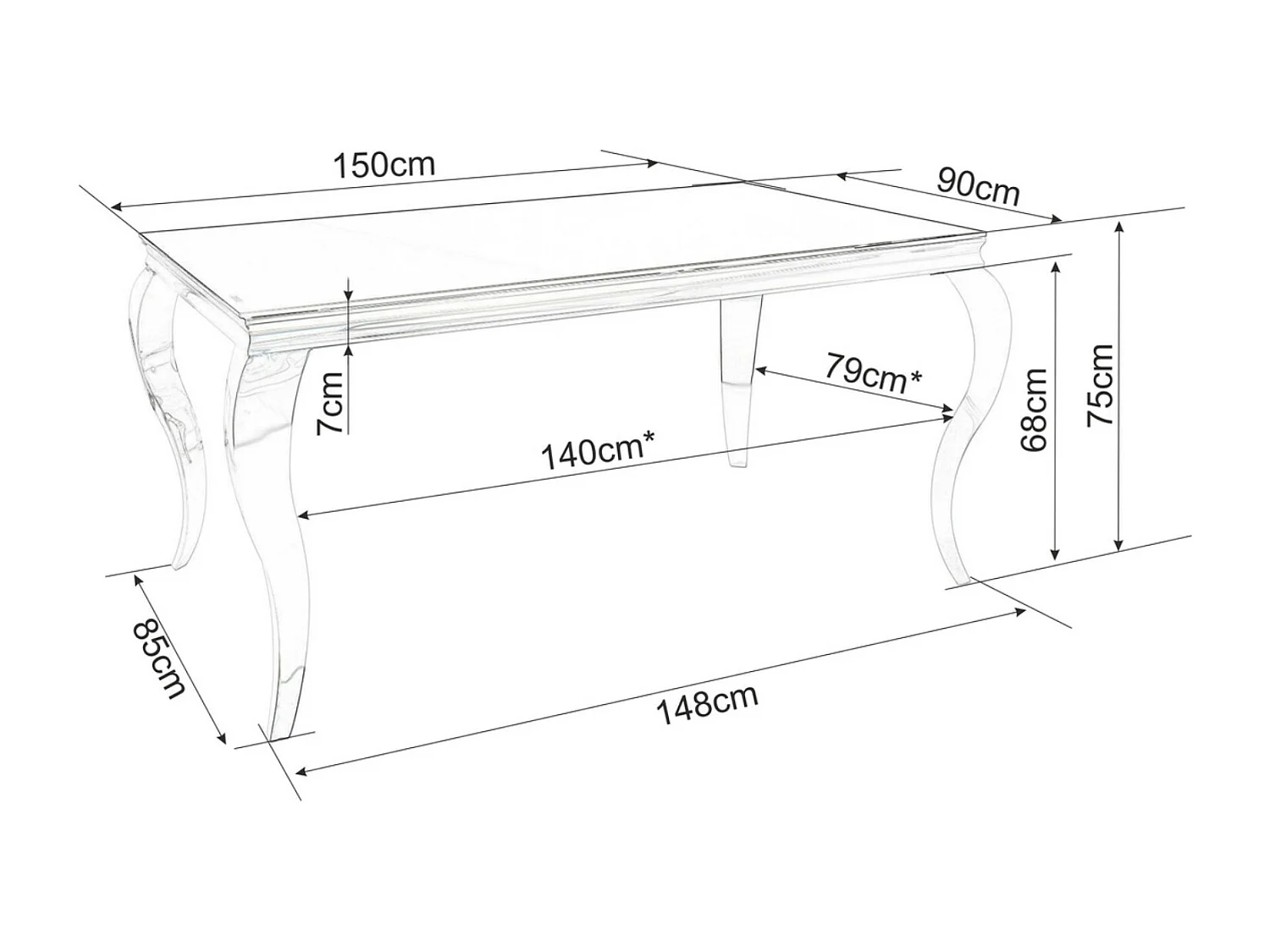 Table à manger design baroque verre trempé noir et acier chromé Boza 150cm