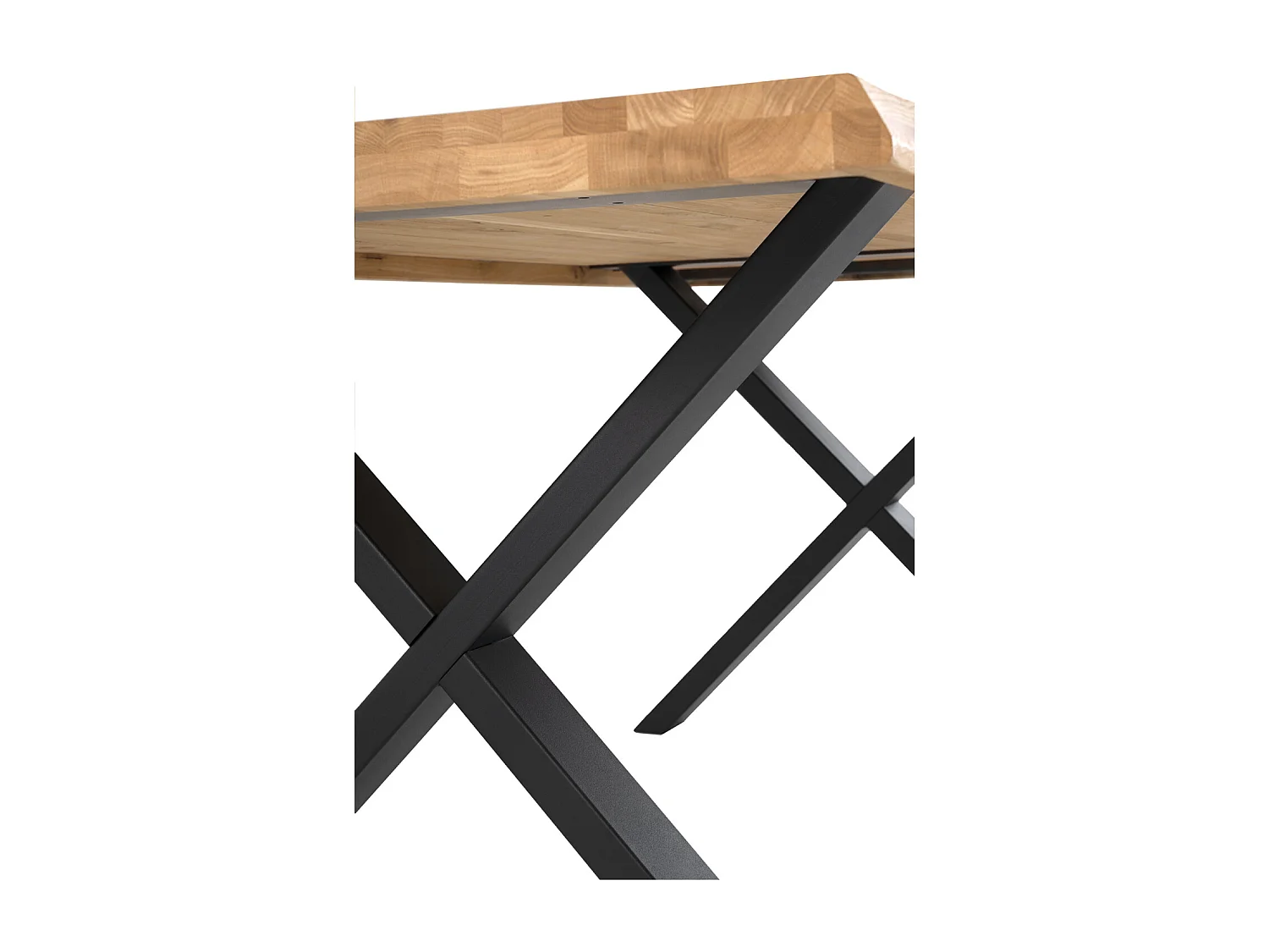 Table à manger industriel chêne massif clair et pieds X métal noir Antika-Largeur 140 cm