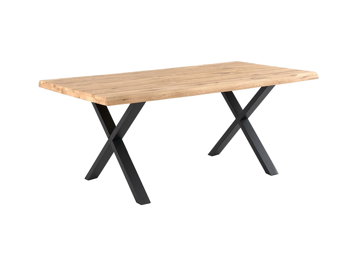 Table à manger industriel chêne massif clair et pieds X métal noir Antika-Largeur 140 cm
