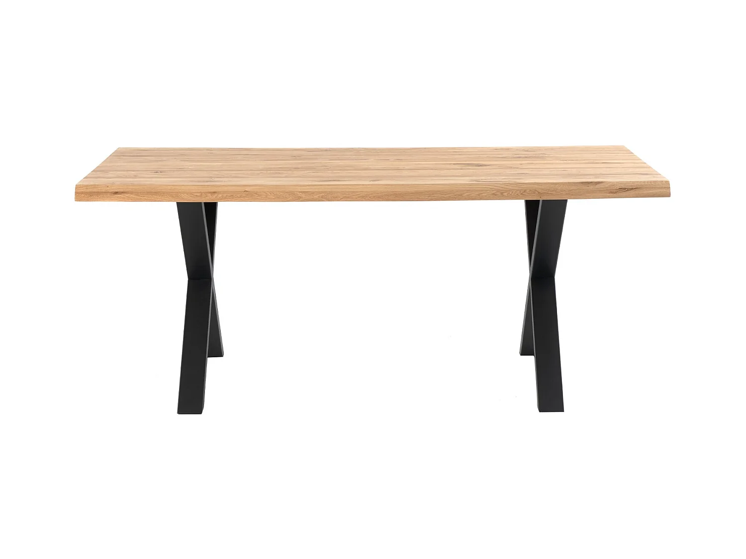 Table à manger industriel chêne massif clair et pieds X métal noir Antika-Largeur 140 cm